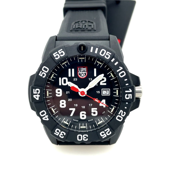 Luminox 45 Mm Navy Seal Watch Carbon Compound Case Mineral Crystal Black Dial With White Indicators On A Black Rubber Strap. Xs.3501.F