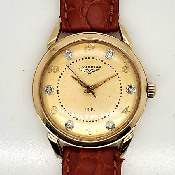 Vintage 14kt Yellow Gold and Diamond Longines Automatic Wrist Watch