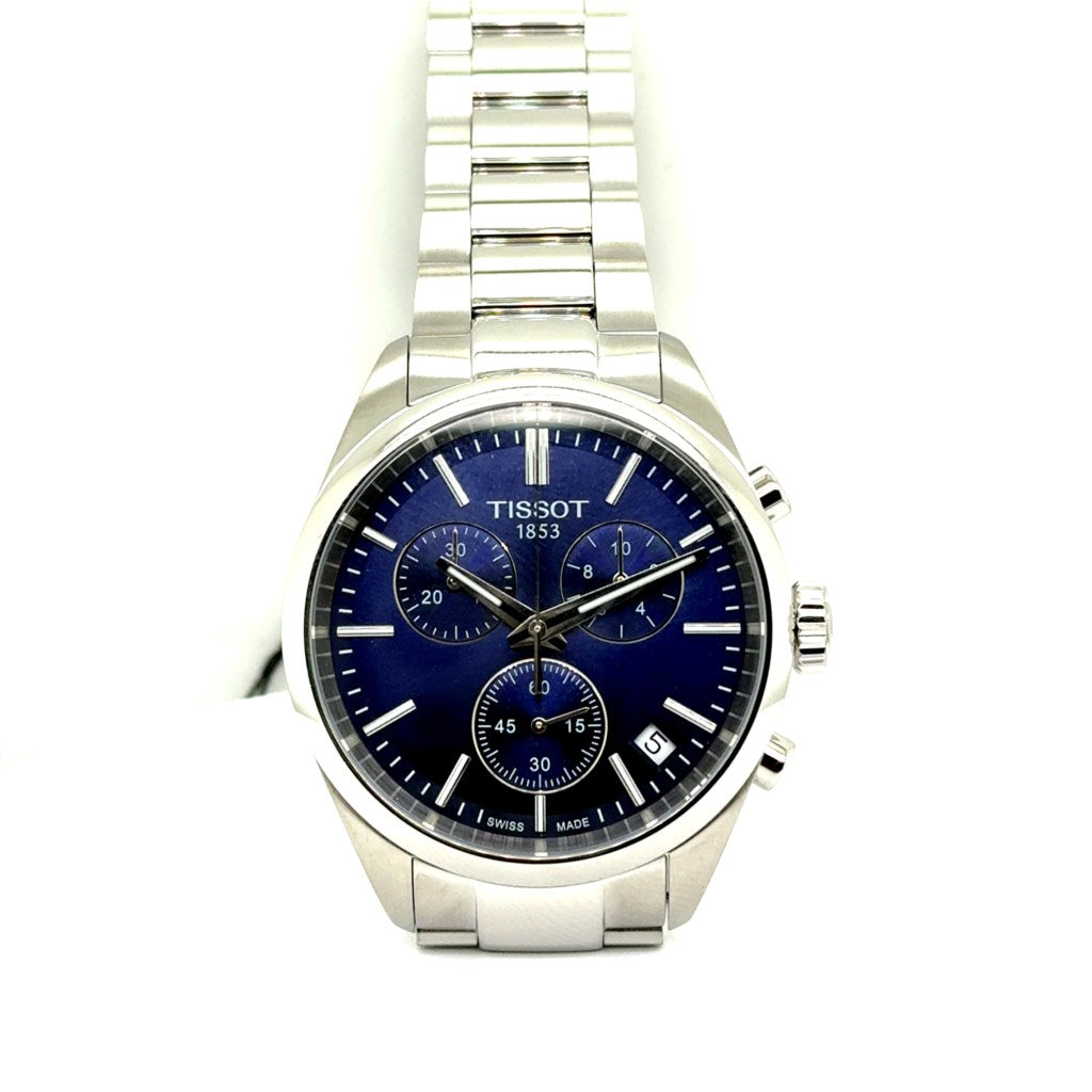 Tissot Pr100 Gts Watch Chronograph Blue Dial Stainless Steel Case/Bracelet Quartz Movement