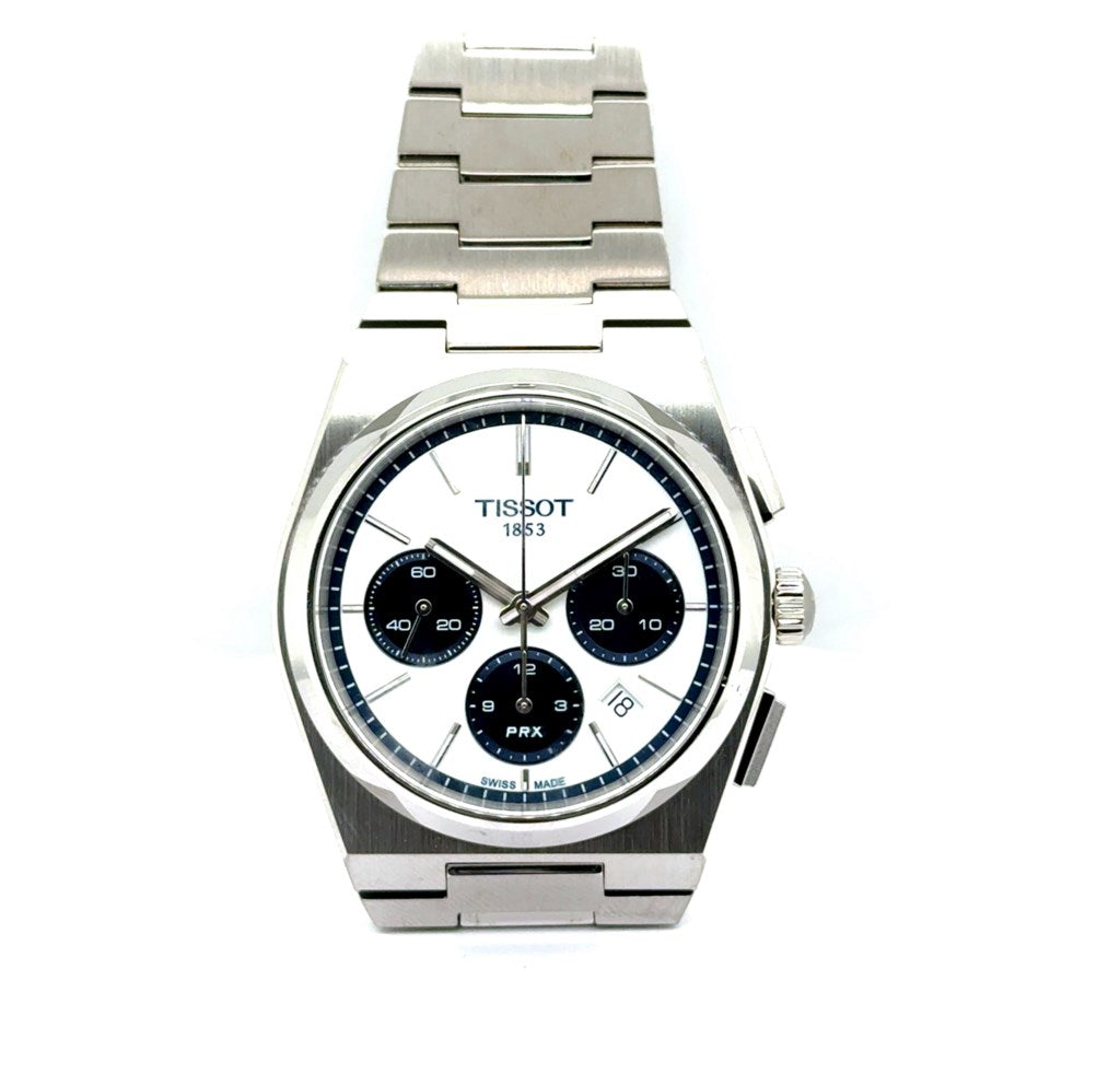 Tissot PRX Automatic Chronograph Watch With An Ivory And Blue Dial Stainless Steel Case/Bracelet