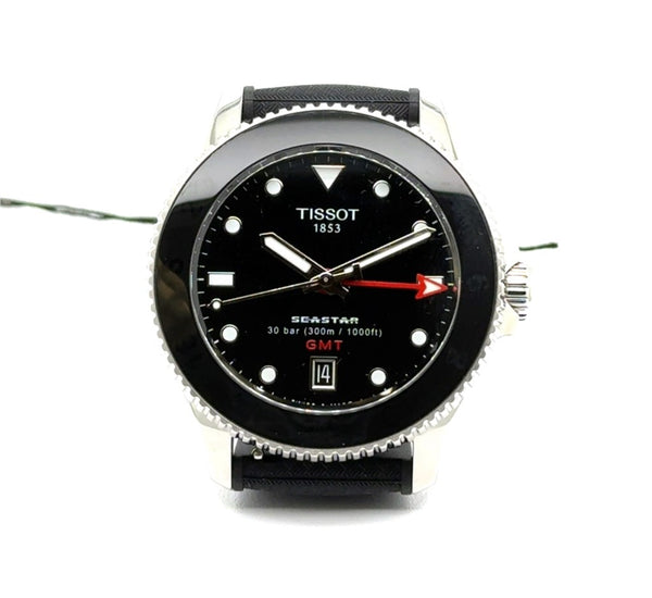 Tissot Seastar 1000 GMT Stainless Steel Watch W/ Black Bezel