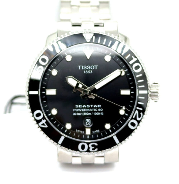 Tissot Seastar Auto Watch Pw80 Stainless Steel Case And Bracelet With Black Dial