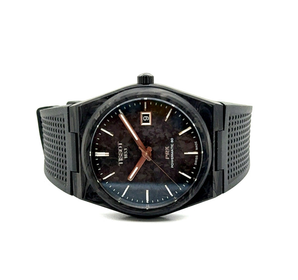 Tissot Prx PW80 Automatic Black Carbon Composite Watch On Black Rubber Strap