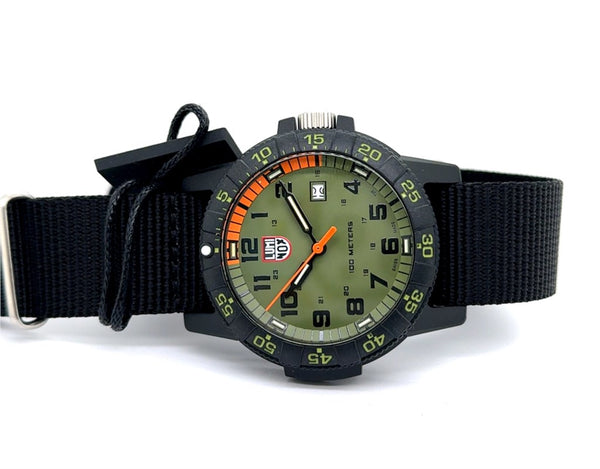 Luminox Navy Watch Carbonox Case Green And Orange Dial On Black Nylon Strap