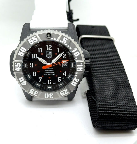 Luminox Mil-Spec Watch Black Carbonox Case Sapphire Crystal White And Dark Grey Dial Box Set With Extra Nato Nylon Strap And Watch Tool