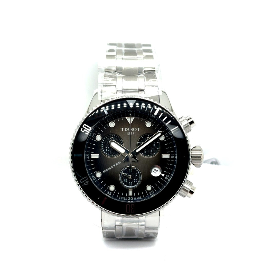 Tissot Seastar Gents Quartz Chronograph Watch Stainless Steel With Black/Gray Dial T1202171106100