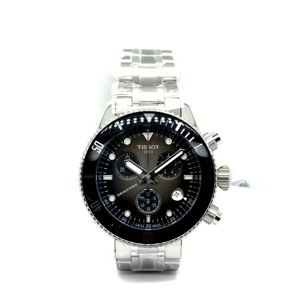 Tissot Seastar Gents Quartz Chronograph Watch Stainless Steel With Black/Gray Dial T1202171106100
