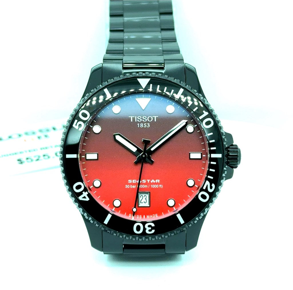 Tissot Seastar Gents Black PVD Quartz Watch Stainless Steel With Black/Red Dial T1204103342100