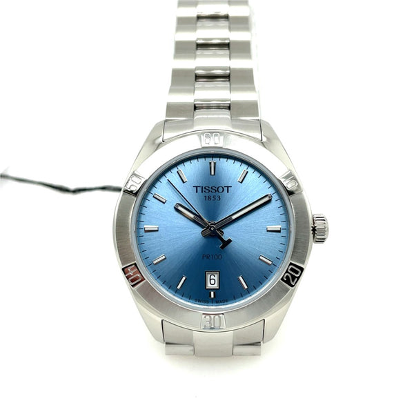 Tissot Pr 100 Classic Watch Stainless Steel Case/Bracelet Quartz Movement Sapphire Crystal With An Ice Blue Dial T1019101135100