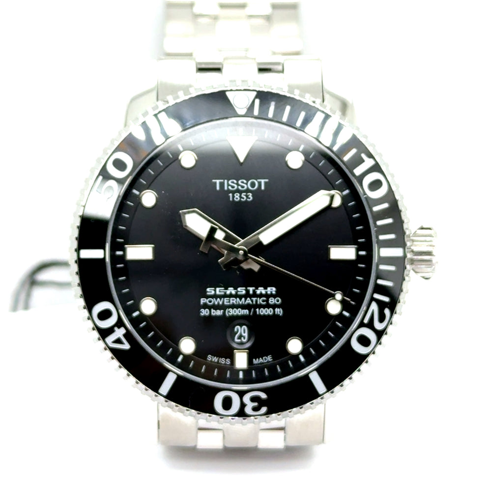 Tissot Seastar Auto Watch Pw80 Stainless Steel Case And Bracelet With Black Dial