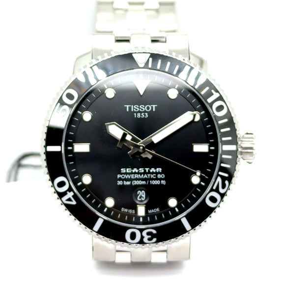 Tissot Seastar Auto Watch Pw80 Stainless Steel Case And Bracelet With Black Dial
