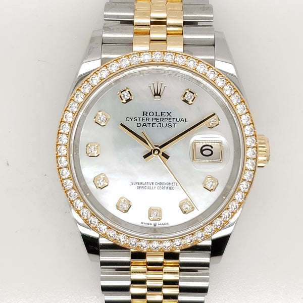 Pre-owned Mixed Number Rolex Datejust Stainless Steel and 18kt Yellow Gold Diamond Watch