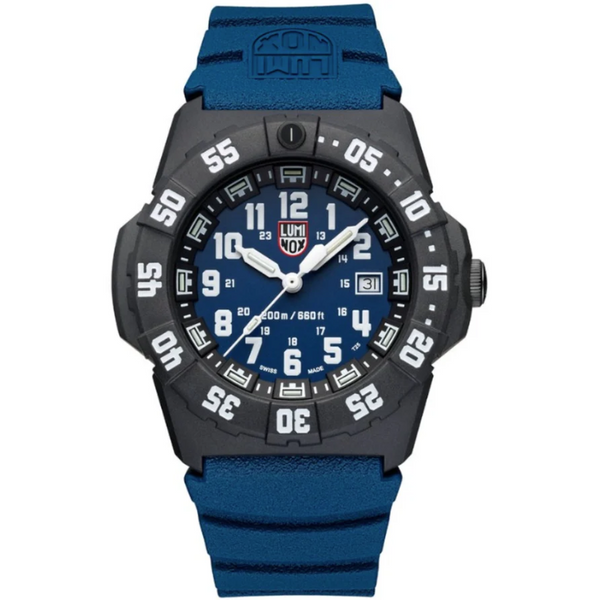 Luminox 44mm Navy 3550 Series NBR Watch, Blue Dial 316L SS with 24mm Blue Rubber Strap
