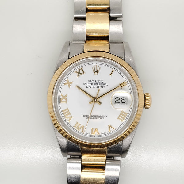 Pre-owned 2001 1/2 Rolex Datejust Stainless Steel and 18kt Yellow Gold