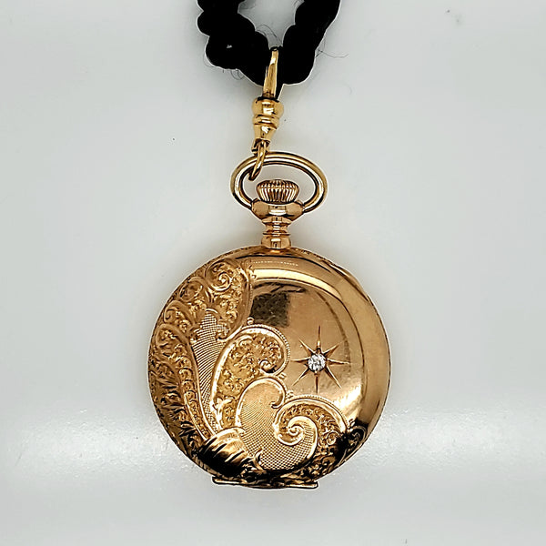 1905 Elgin 14kt Yellow Gold and Diamond Pocket Watch