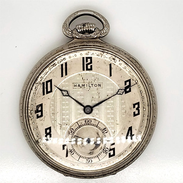 1931 14Kt White Gold Hamilton Model 912 Open Faced Pocket Watch