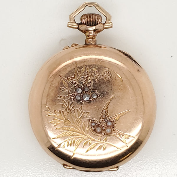 Antique 14kt Yellow Gold Diamond and Pearl Pendant Watch
