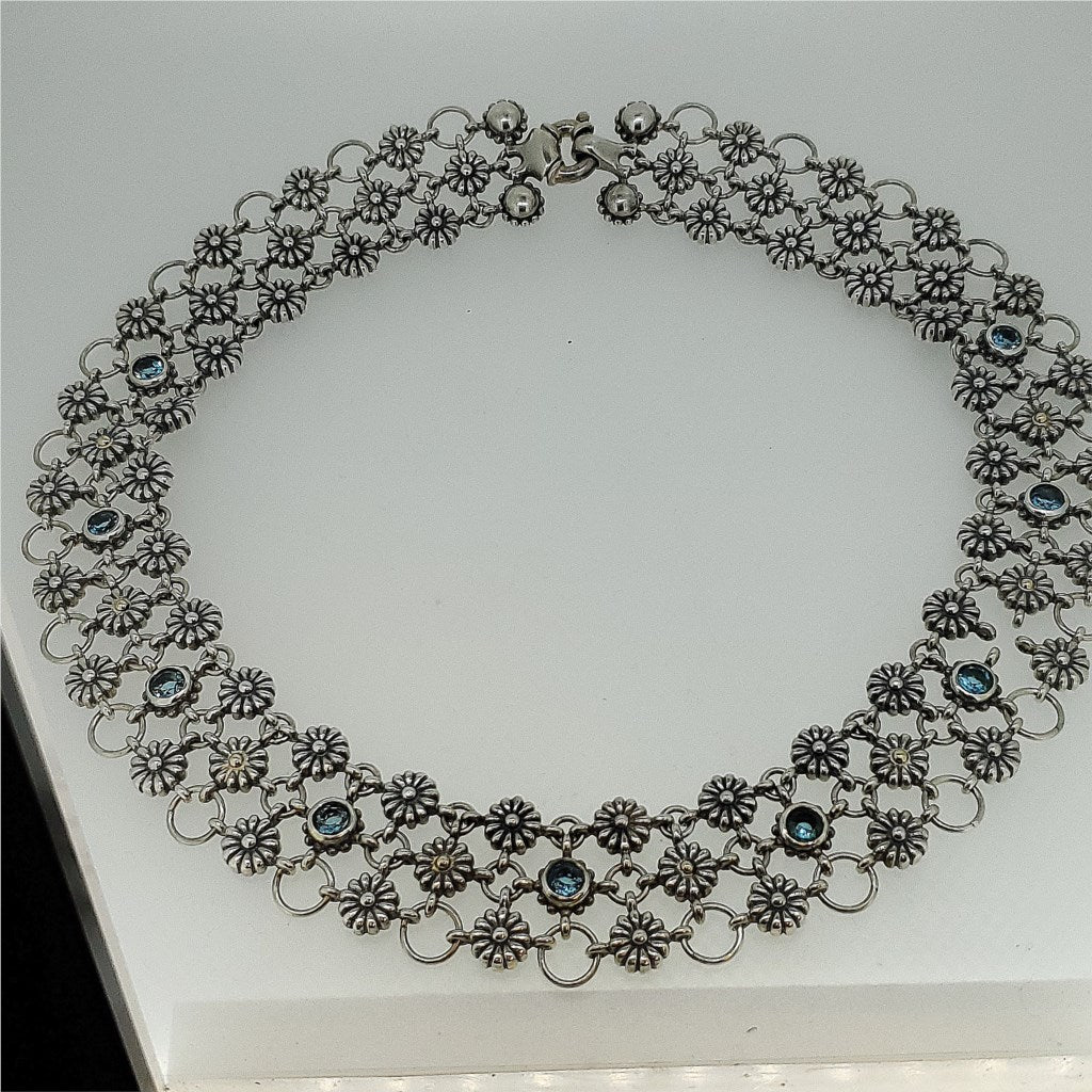 Lagos Caviar sterling silver Daisy blue topaz necklace