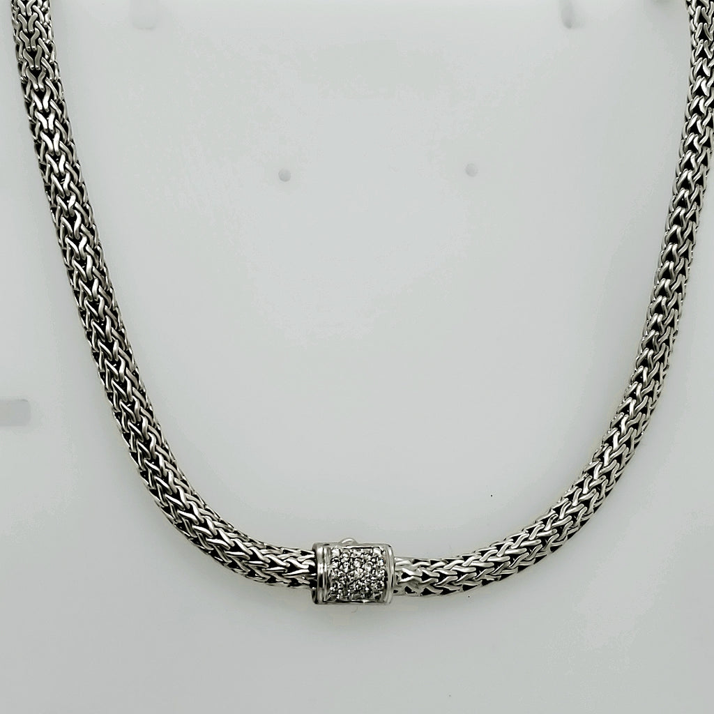 Pre - Owned John Hardy Classic Chain Necklace With Diamond Clasp
