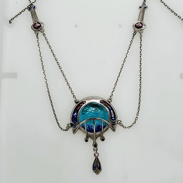 1906 English Sterling Silver Art Nouveau Enamel Necklace Jason Forrest