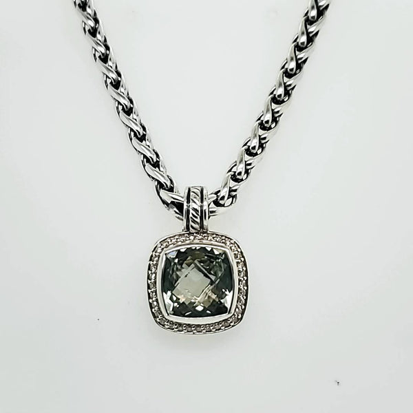 Pre - Owned David Yurman 14mm prasiolite and diamond pendant