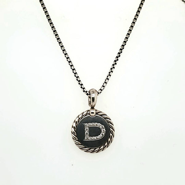 David Yurman Sterling Silver And Diamond D Initial Necklace