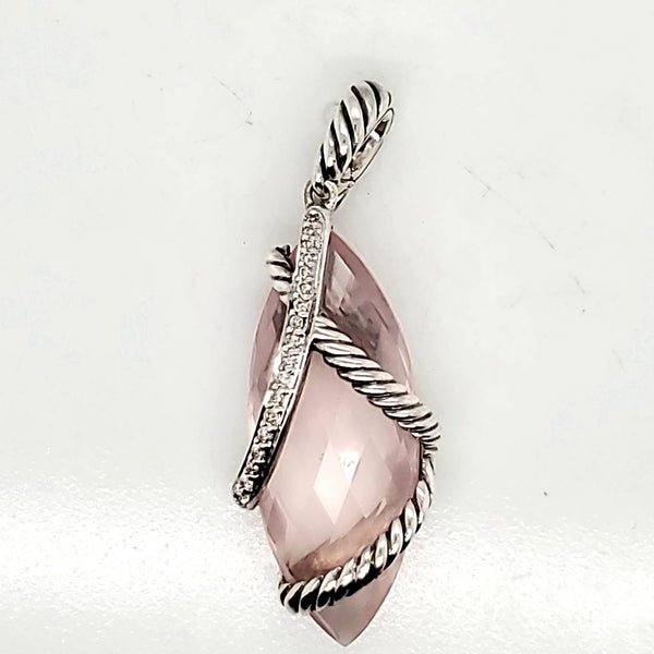 David Yurman Sterling Silver Diamnd and Rose Quartz Pendant