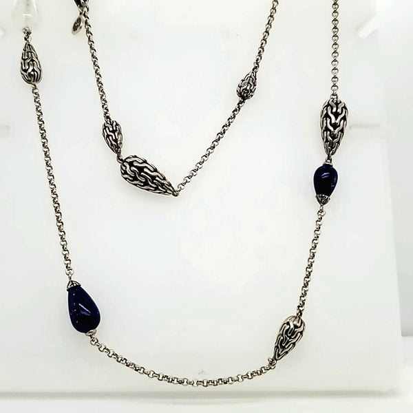 Pre - Owned John Hardy Sterling Silver Lapis and Moonstone Station Necklace