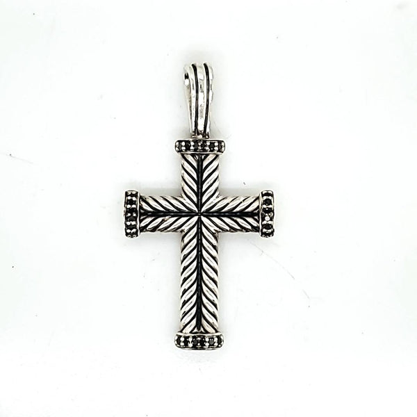 David Yurman Sterling Silver Black Diamond Cross Pendant