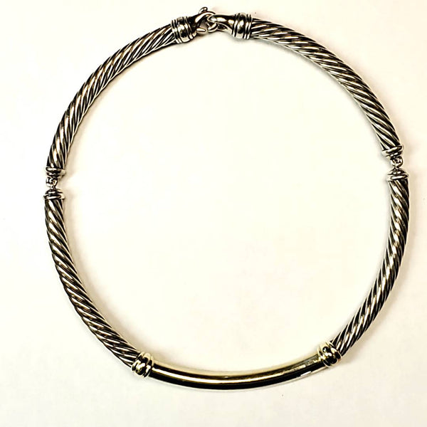 Vintage David Yurman 7mm Cable Sterling Silver Collar With Yellow Gold Center