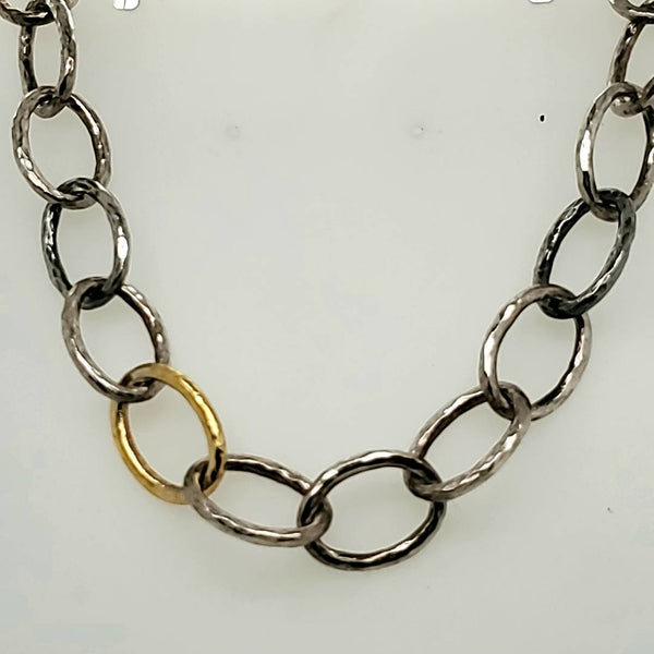 Gurhan Sterling Silver and 22Kt Yellow Gold Hoopla Necklace