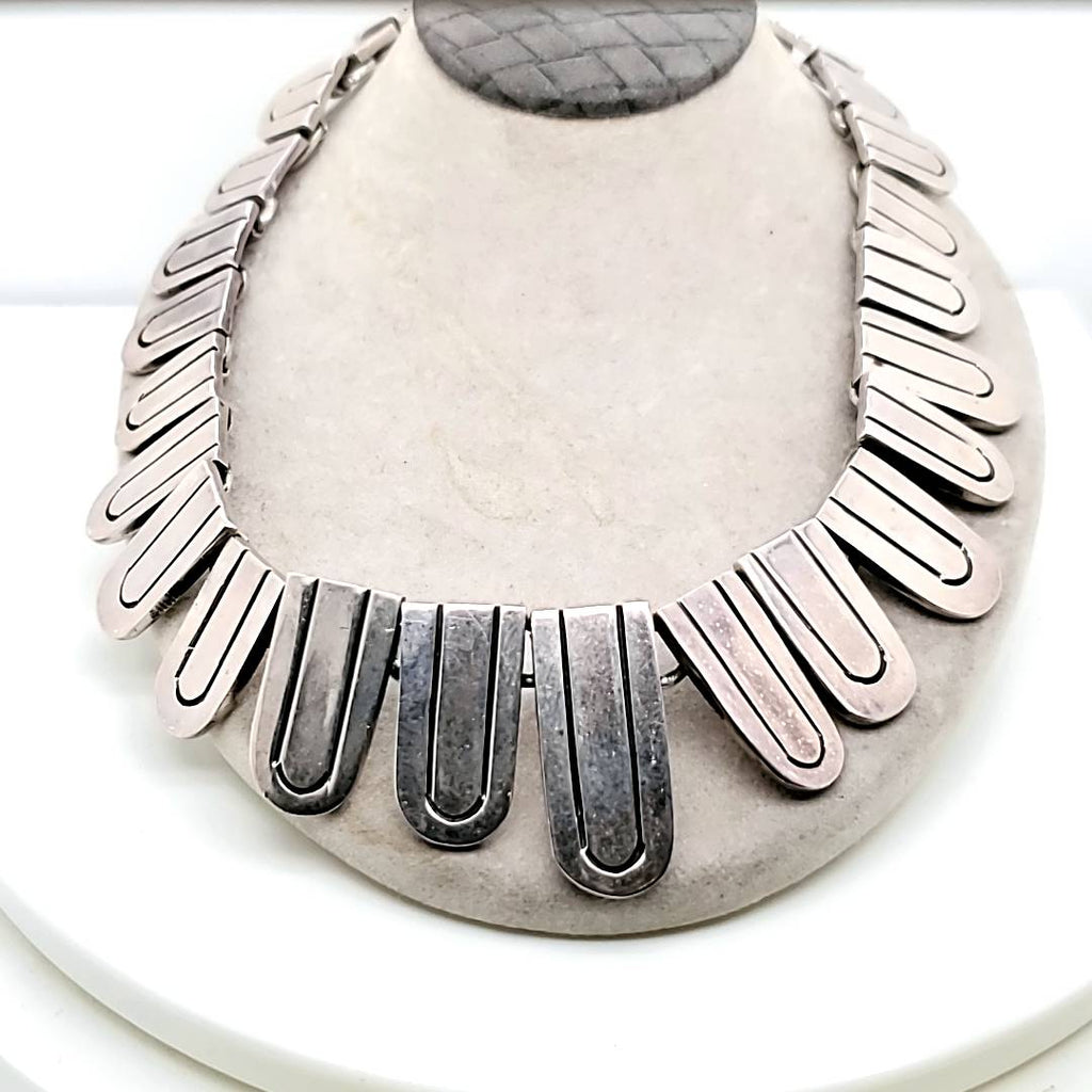 Vintage Sterling Silver Plaque Necklace