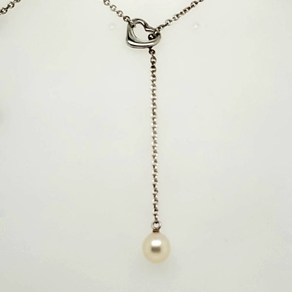 Tiffany & Co Silver Open Heart Necklace With Pearl