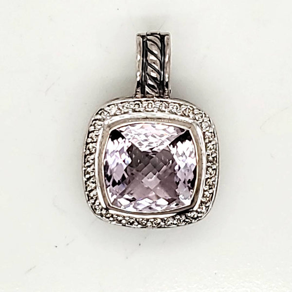 Pre - Owned David Yurman 14Mm Rose Quartz And Diamond Pendant