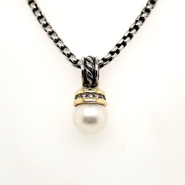 David Yurman Sterling Silver Pearl And Diamond Pendant Necklace