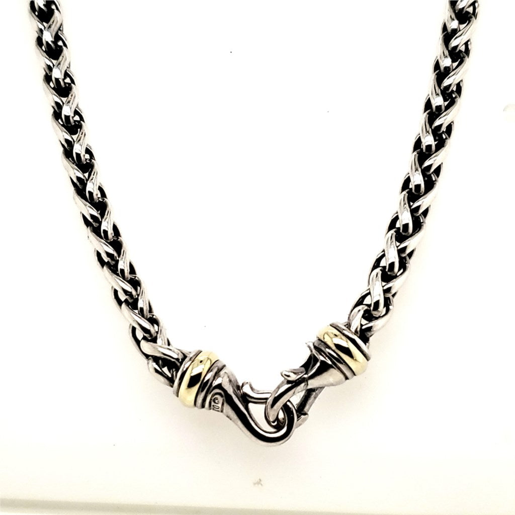 David Yurman Sterling Silver and 14kt Yellow Gold Wheat Chain