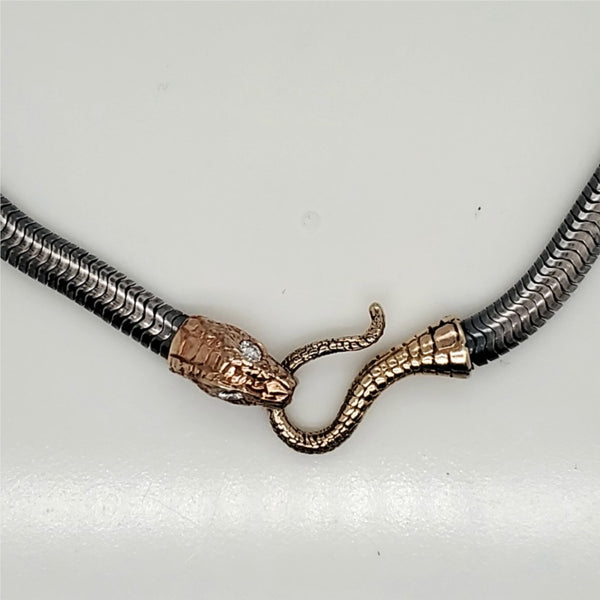 Sterling Silver and 14kt Yellow Gold Diamond Snake Necklace