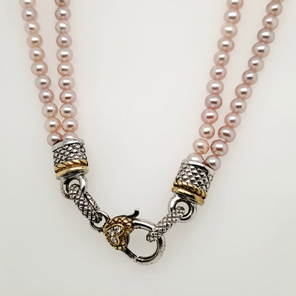 Judith Ripka Sterling Silver Double Strand Pearl And Diamond Necklace