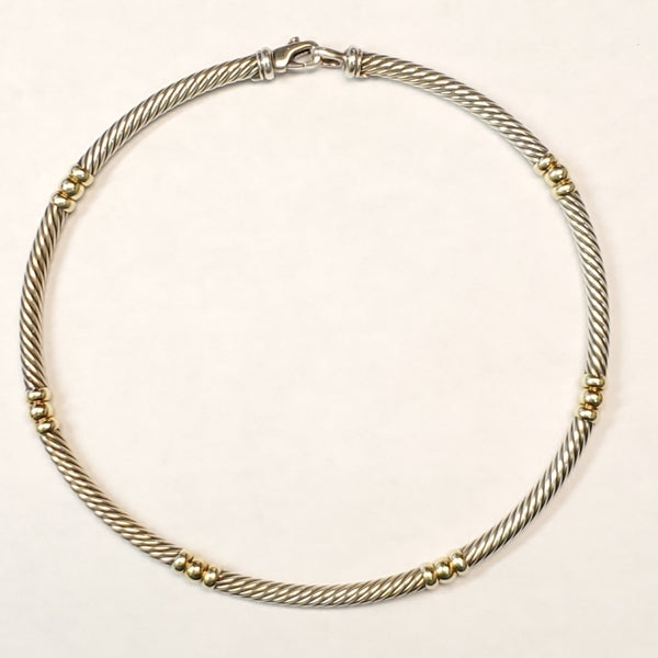 Vintage David Yurman 7mm Cable Sterling Silver Collar With Yellow Gold Center