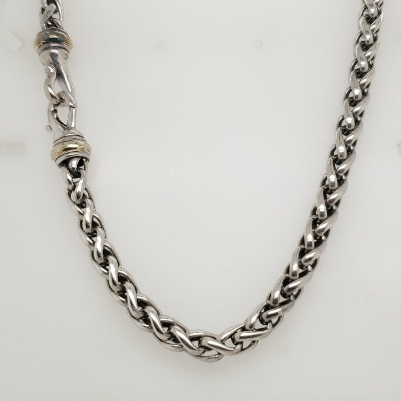 David Yurman Sterling Silver and 14kt Yellow Gold Wheat Chain
