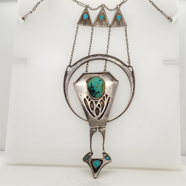 Theodor Fahrner Art Nouveau Sterling Necklace With Turquoise