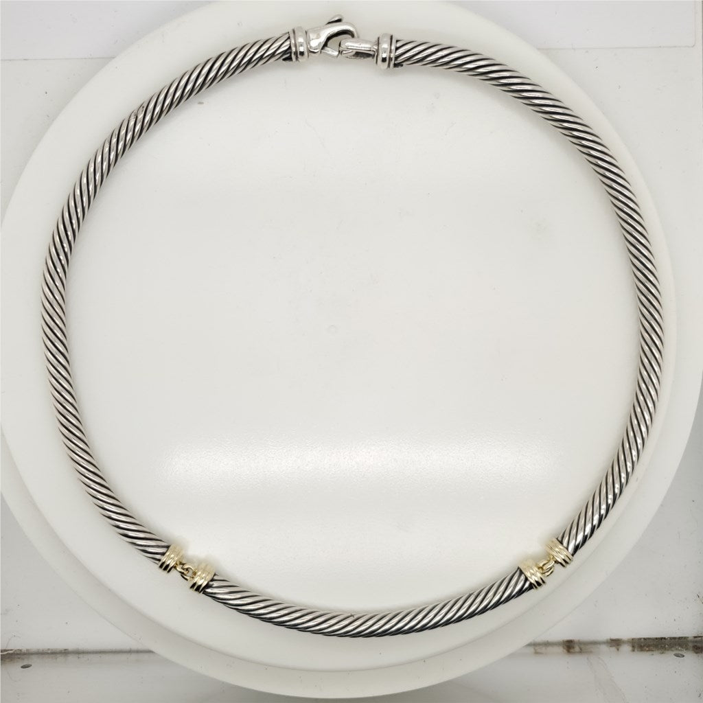 Vintage David Yurman 7mm Cable Sterling Silver Collar With Yellow Gold Center