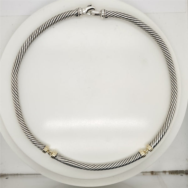 Vintage David Yurman 7mm Cable Sterling Silver Collar With Yellow Gold Center