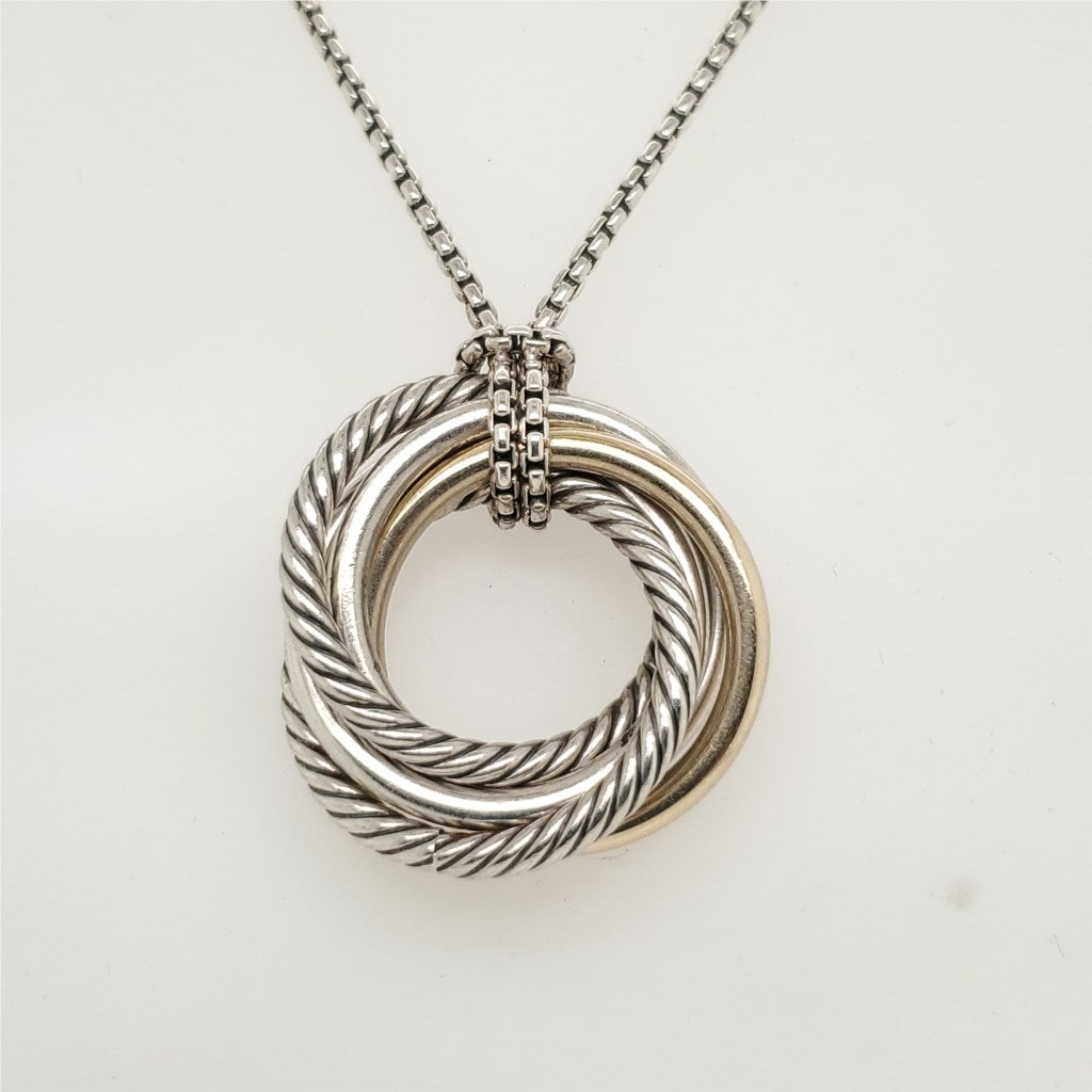 David Yurman Sterling Silver and 14kt Yellow Gold Crossover Pendant Necklace