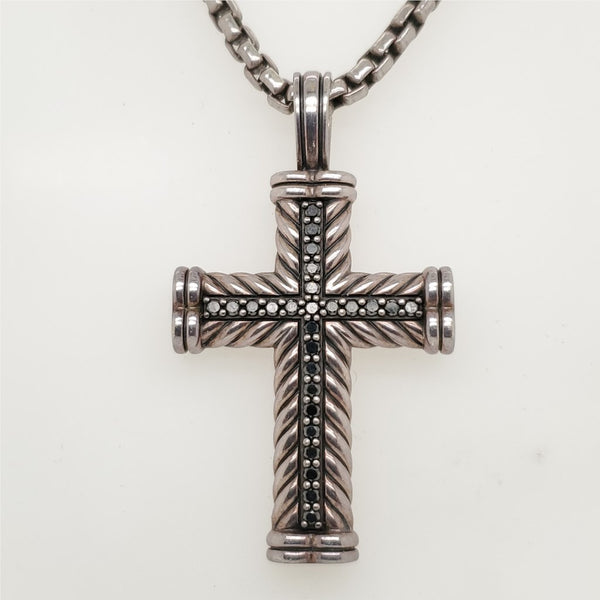 David Yurman Sterling Silver and Black Diamond Cross