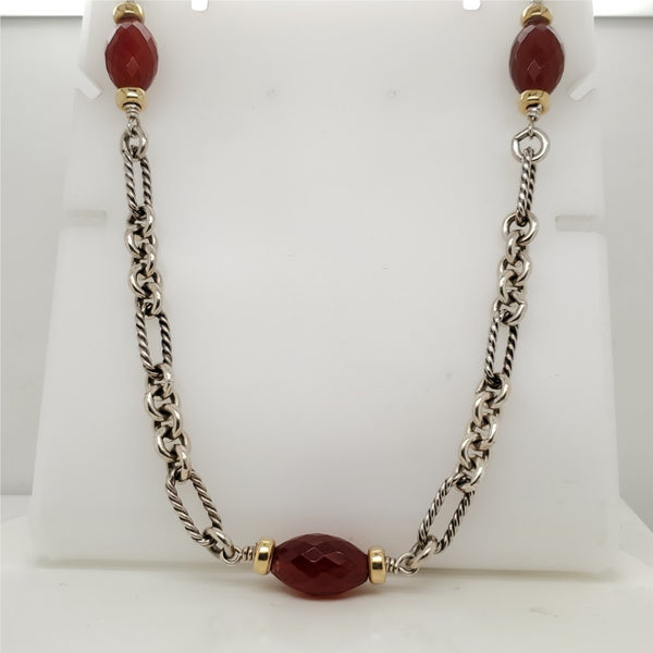 David Yurman Sterling Silver and 14kt Yellow Gold Carnelian Station Necklace