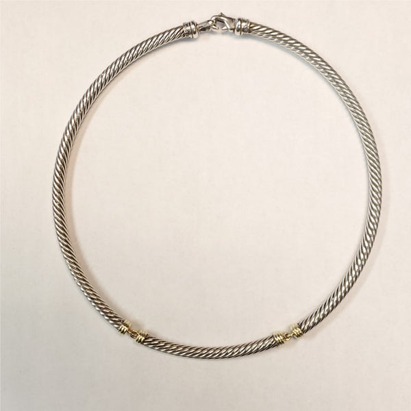 Vintage David Yurman 5mm Cable Sterling Silver Collar With Yellow Gold Center