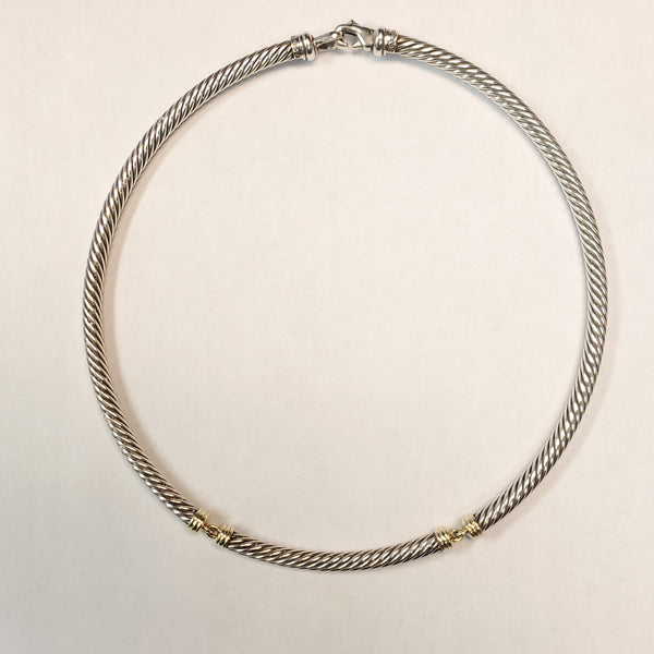 Vintage David Yurman 5mm Cable Sterling Silver Collar With Yellow Gold Center