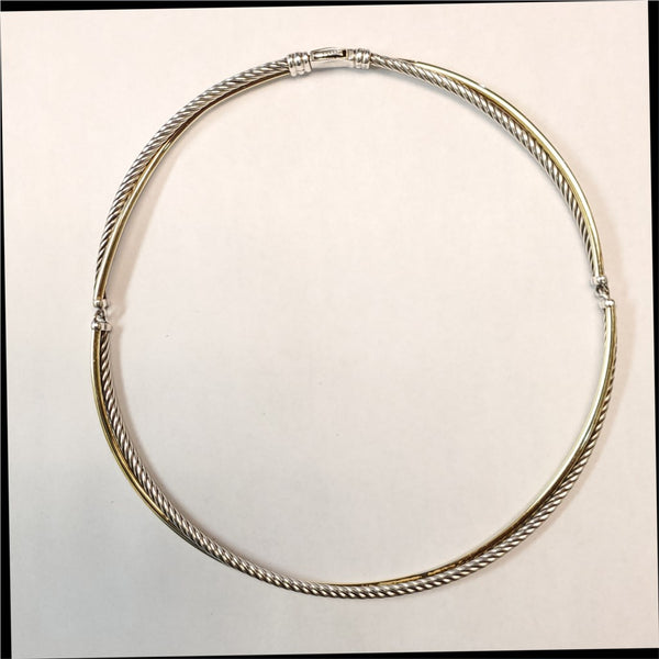 Vintage David Yurman 3mm Crossover Cable Sterling Silver Collar With Yellow Gold Center