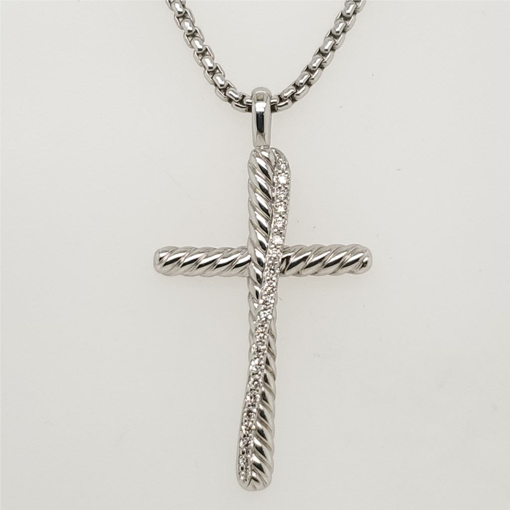 Pre - Owned David Yurman Crossover Sterling Silver And Diamond Cross Necklace